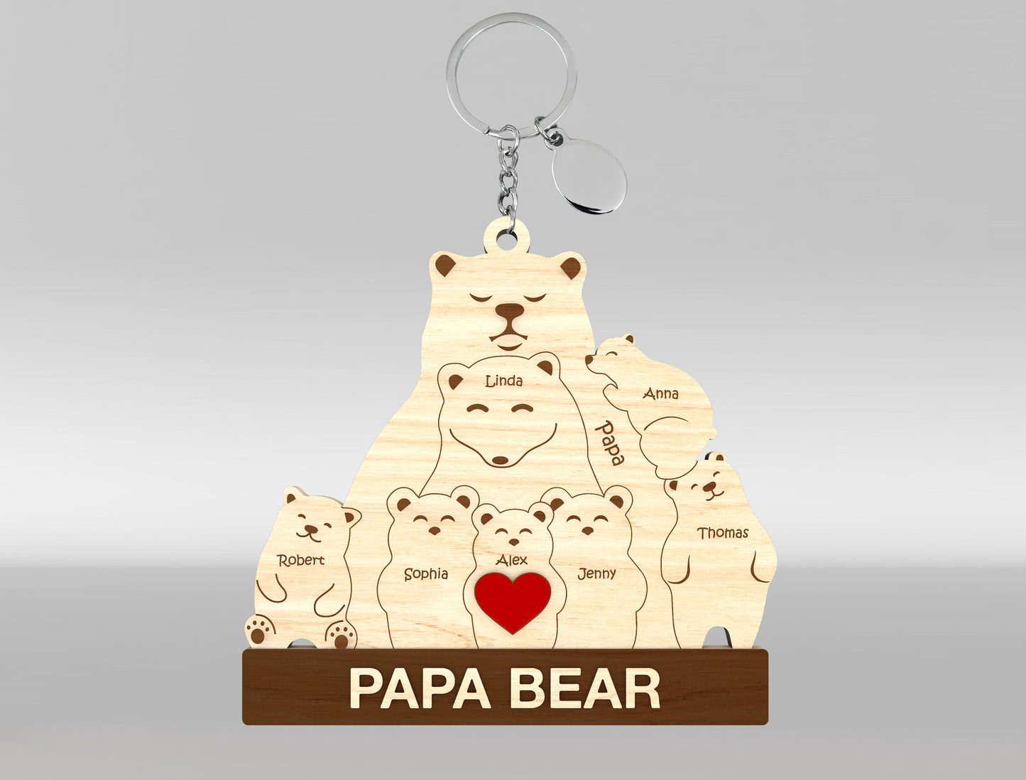 Personalized Papa Bear Puzzle Keychain SVG Laser Cut File for Glowforge and xTool