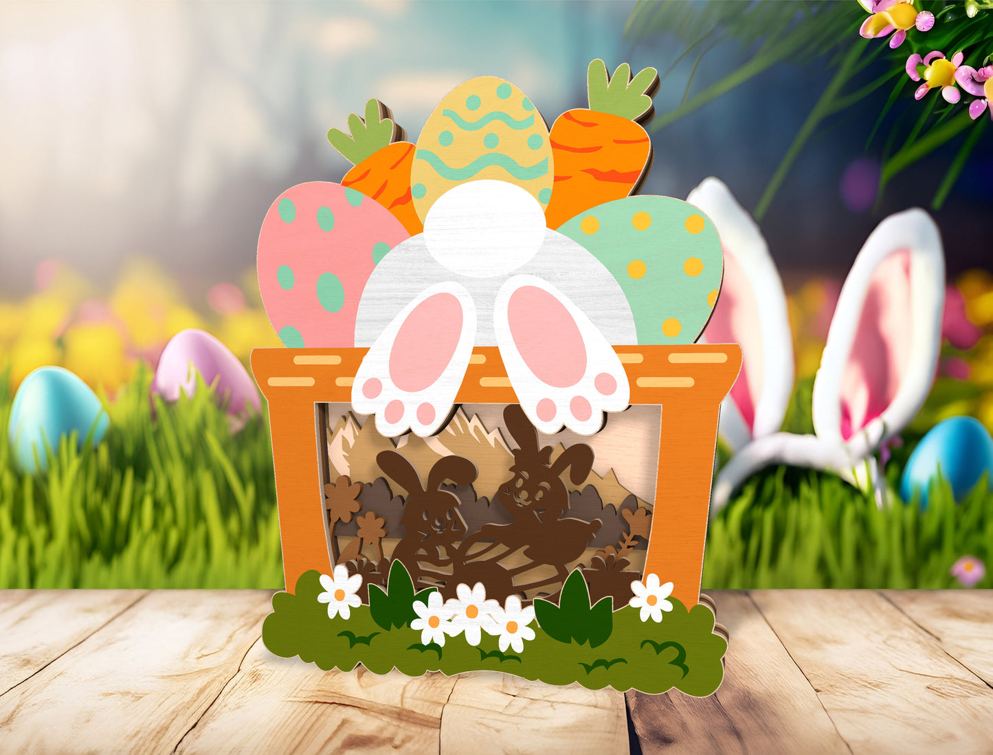 Easter Bunny Garden Multilayer SVG Layered Scene for LightBurn and xTool