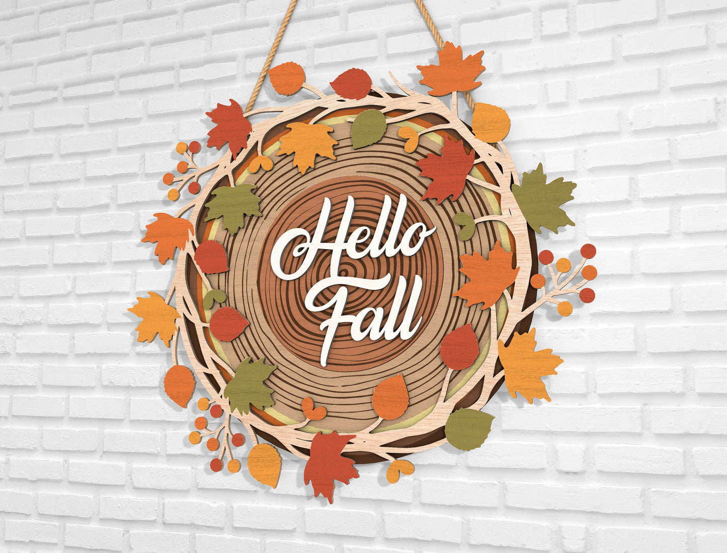 Hello Fall Wood Slice Door Hanger SVG Bundle for Glowforge xTool LightBurn 4 Designs