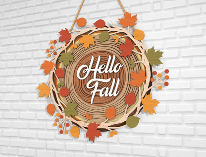 Hello Fall Wood Slice Door Hanger SVG Bundle for Glowforge xTool LightBurn 4 Designs