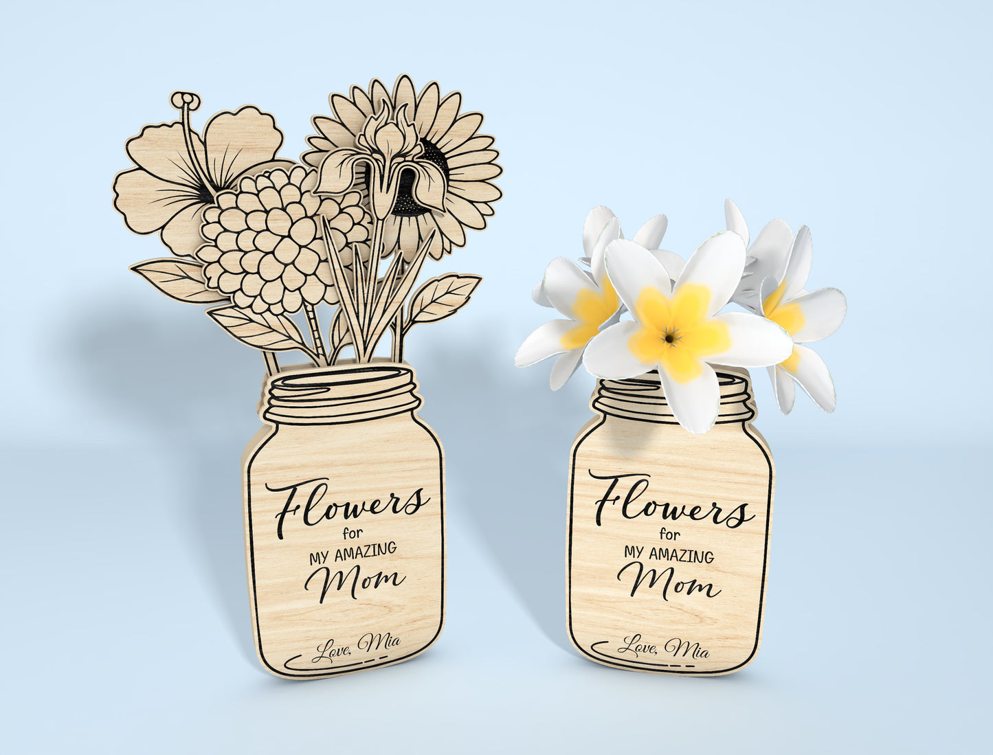Mason Jar Flower Sign SVG Bundle 5 Designs 20 Flowers for Glowforge
