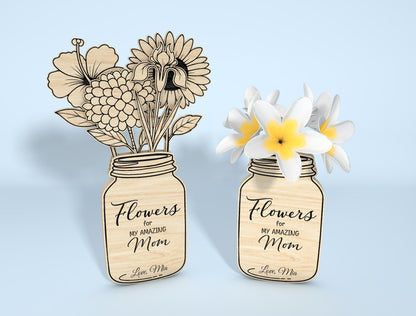 Mason Jar Flower Sign SVG Bundle 5 Designs 20 Flowers for Glowforge