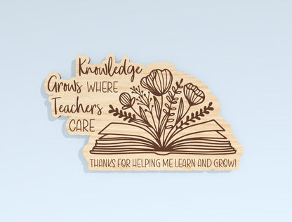 Teacher Floral Book Gift Tag SVG Laser Cut File for Glowforge and xTool
