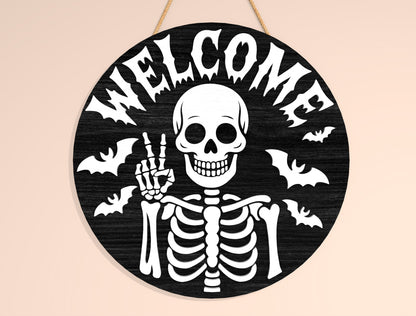 Halloween Skeleton Welcome Door Hanger SVG Bundle for Glowforge LightBurn