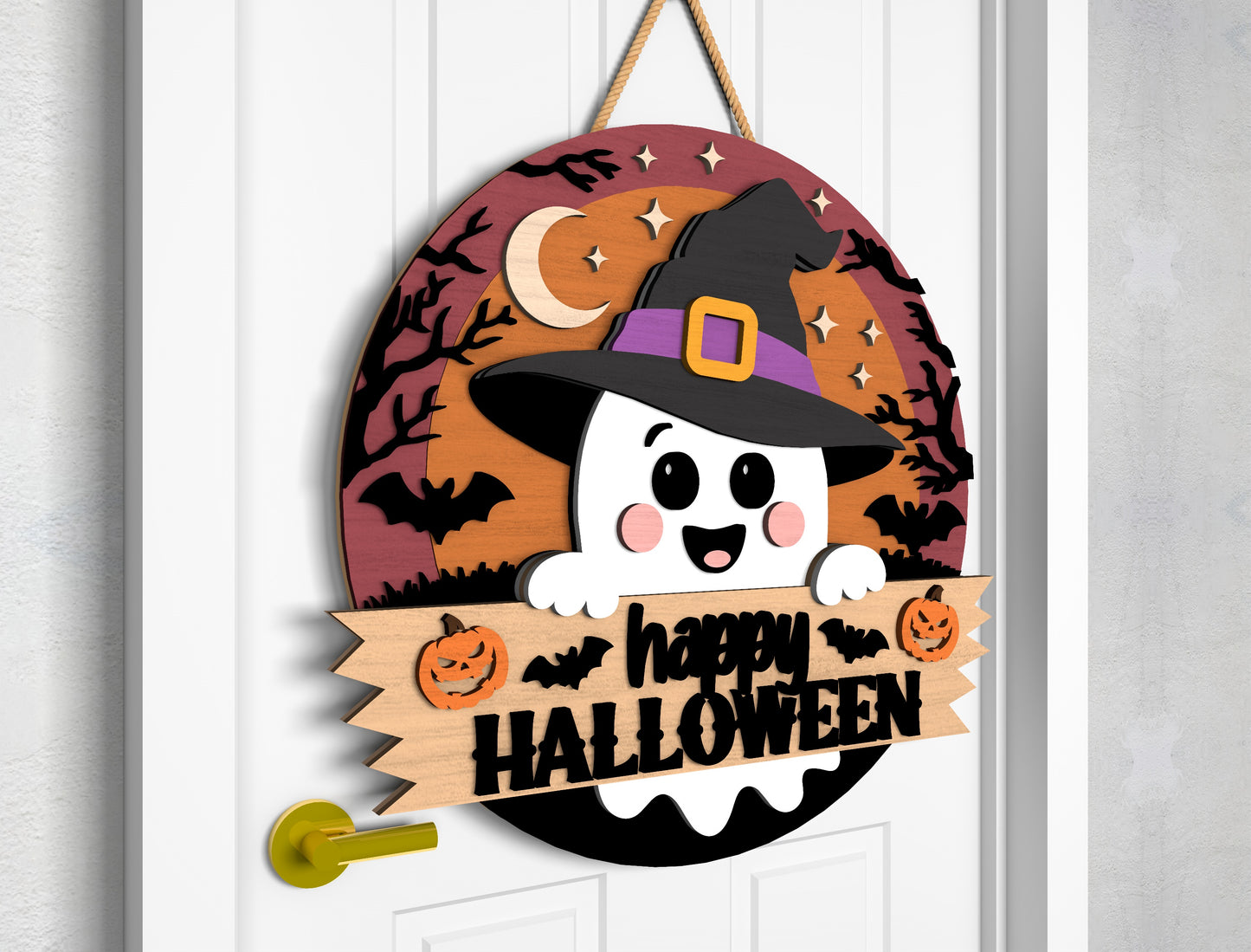 2 Halloween Pumpkin Door Sign SVG Ghost Laser Cut Bundle for xTool