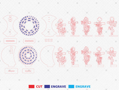 Perpetual Calendar Cross Flower SVG Bundle for LightBurn and Glowforge