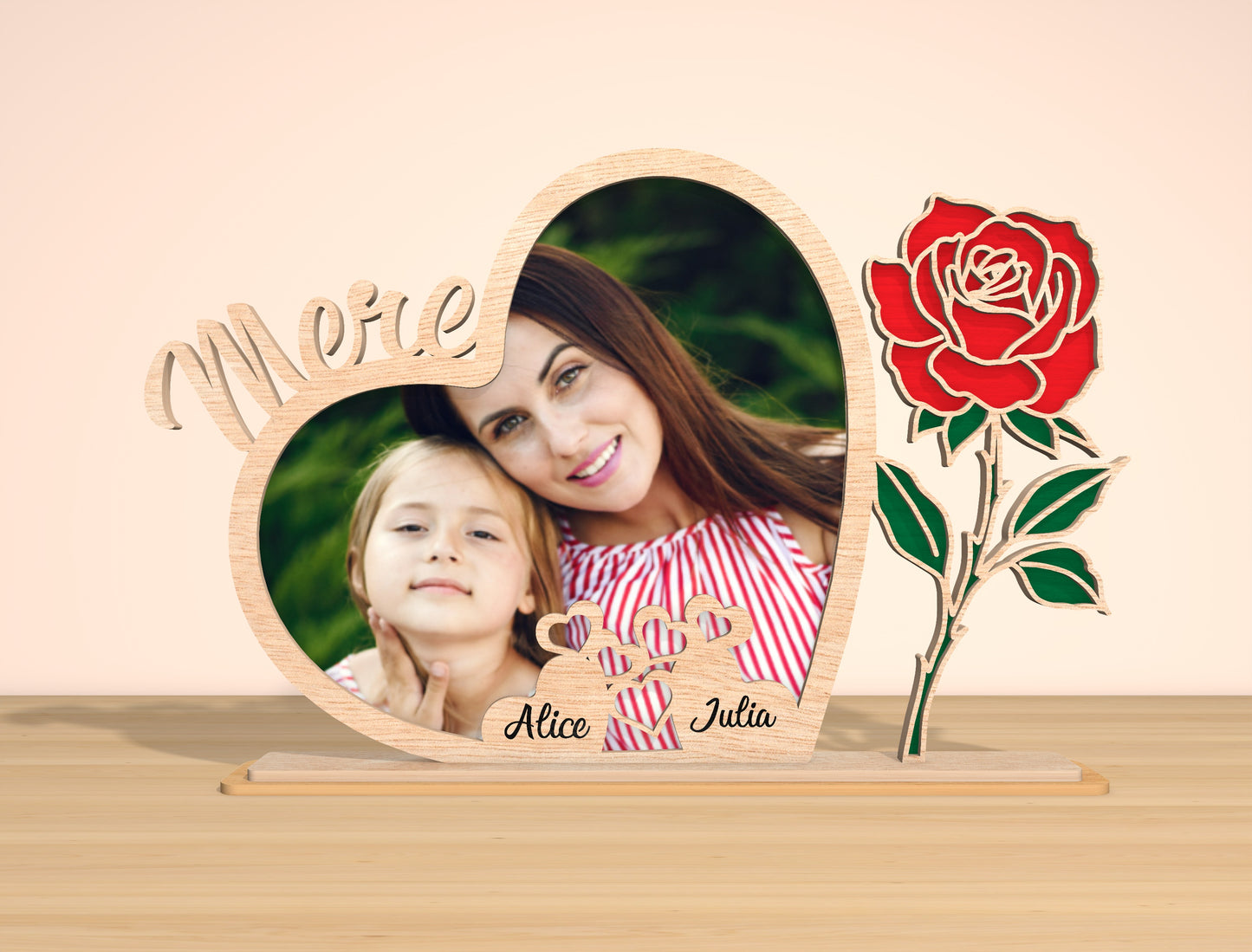 Mama Heart Photo Frame Laser Cut File | Mom Gift | Floral Wooden Photo Stand | Glowforge, xTool, LightBurn, etc.