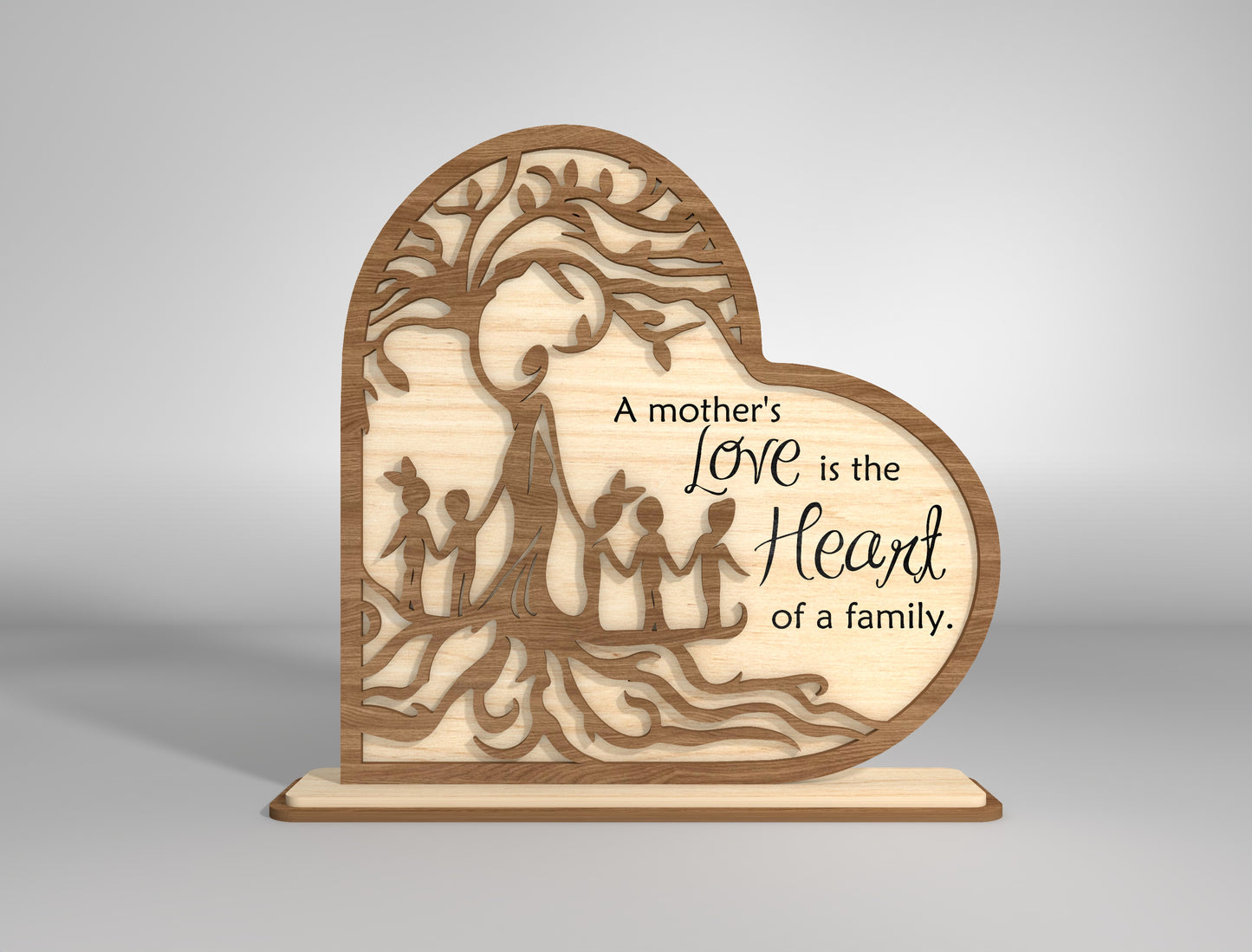 Mother's Love Family Tree Heart Sign SVG for xTool and LightBurn