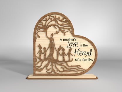 Mother's Love Family Tree Heart Sign SVG for xTool and LightBurn