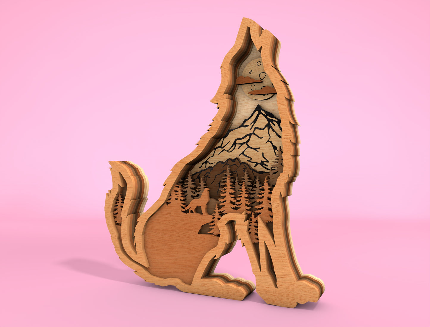 Multilayer Wolf Mountain Scene SVG Laser Cut File for LightBurn