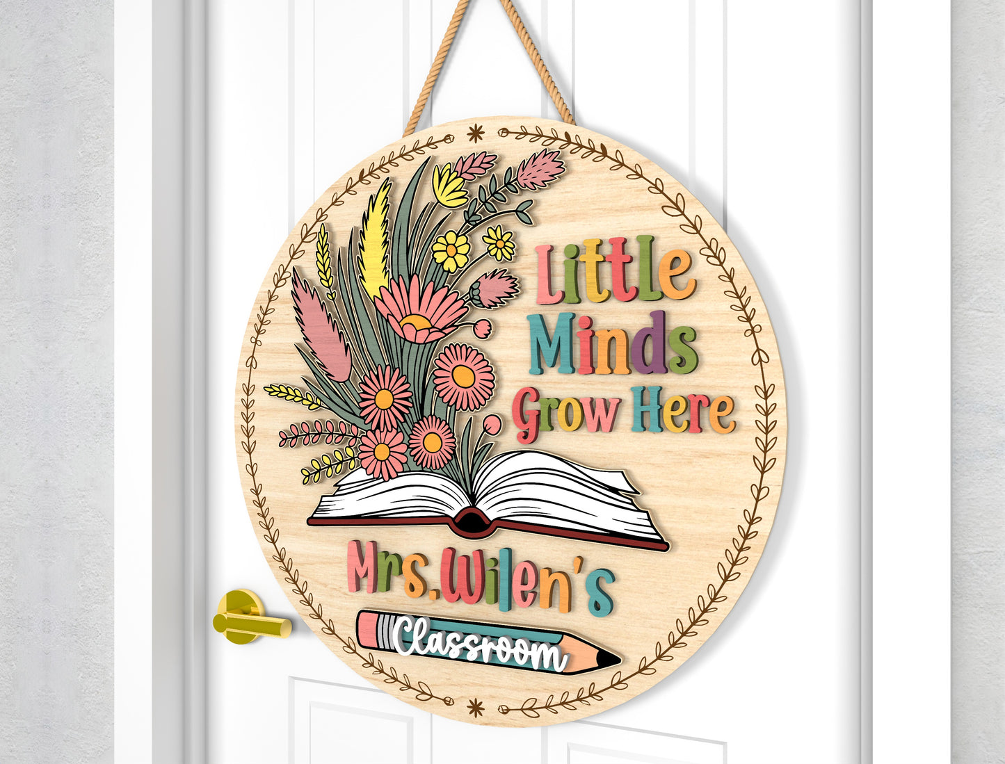 Little Minds Grow Here Door Hanger SVG for Glowforge and xTool Users