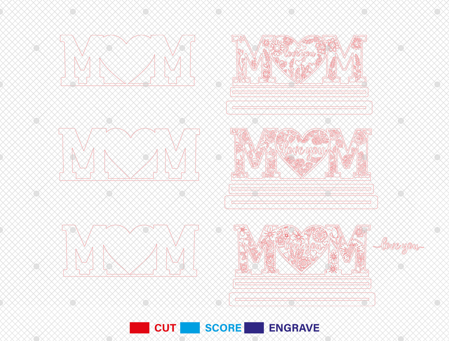 Mom Love You Floral Letter Sign SVG Bundle Laser Cut File for Glowforge and xTool