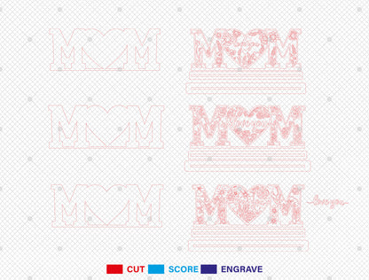 Mom Love You Floral Letter Sign SVG Bundle Laser Cut File for Glowforge and xTool