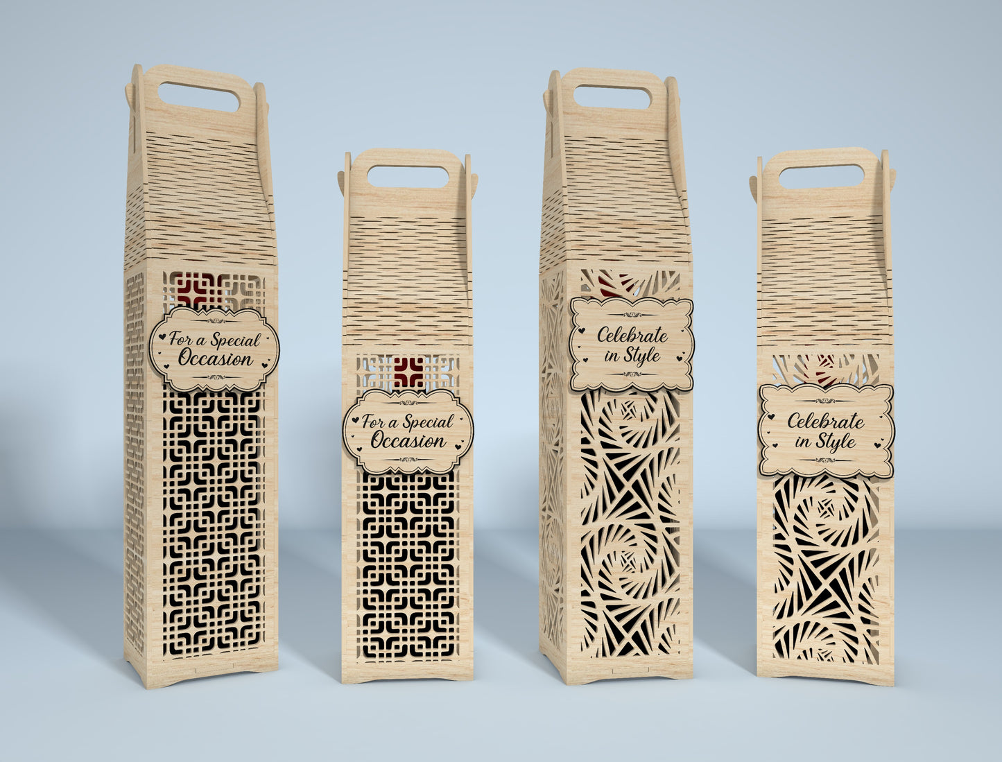 Wine Bottle Gift Box Bundle SVG Laser Cut File for Glowforge and LightBurn