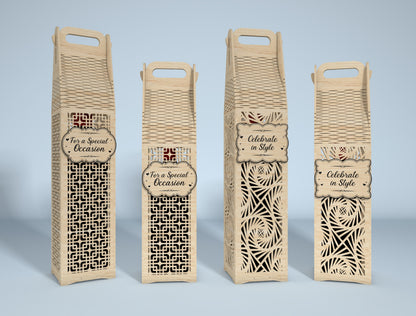 Wine Bottle Gift Box Bundle SVG Laser Cut File for Glowforge and LightBurn
