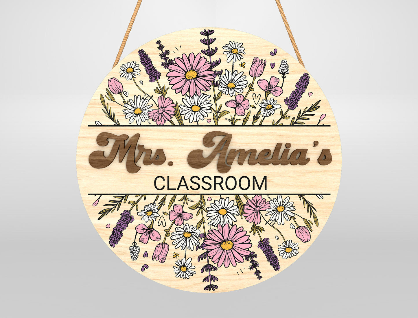 Personalized Floral Classroom Door Sign Laser Cut File SVG for xTool and Glowforge