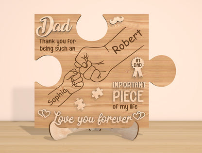 Father’s Day Puzzle Sign SVG Laser Cut File | Personalized Dad Gift | Wooden Family Keepsake | Glowforge, xTool, LightBurn, etc.