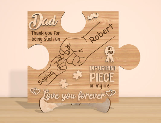 Father’s Day Puzzle Sign SVG Laser Cut File | Personalized Dad Gift | Wooden Family Keepsake | Glowforge, xTool, LightBurn, etc.