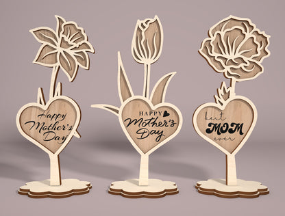 Mother's Day Flower Stand SVG Bundle 11 Designs for LightBurn and xTool