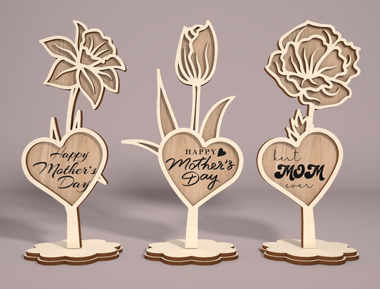 Mother's Day Flower Stand SVG Bundle 11 Designs for LightBurn and xTool