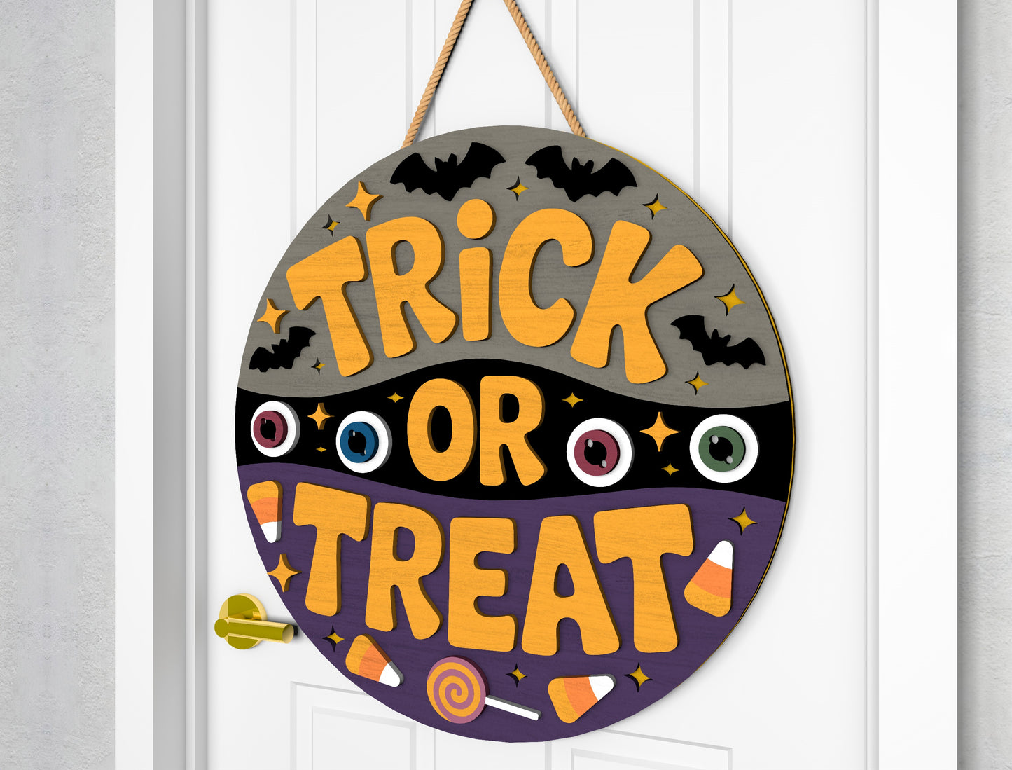 2 Trick or Treat Halloween Door Sign SVG Laser Cut Bundle for LightBurn