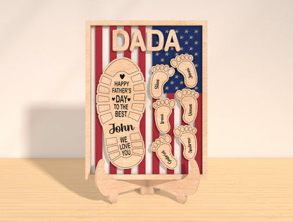 Father’s Day Footprint Stand Laser Cut File | Dad Family Footprints Sign | Patriotic Wooden Decor | Glowforge, xTool, LightBurn, etc.