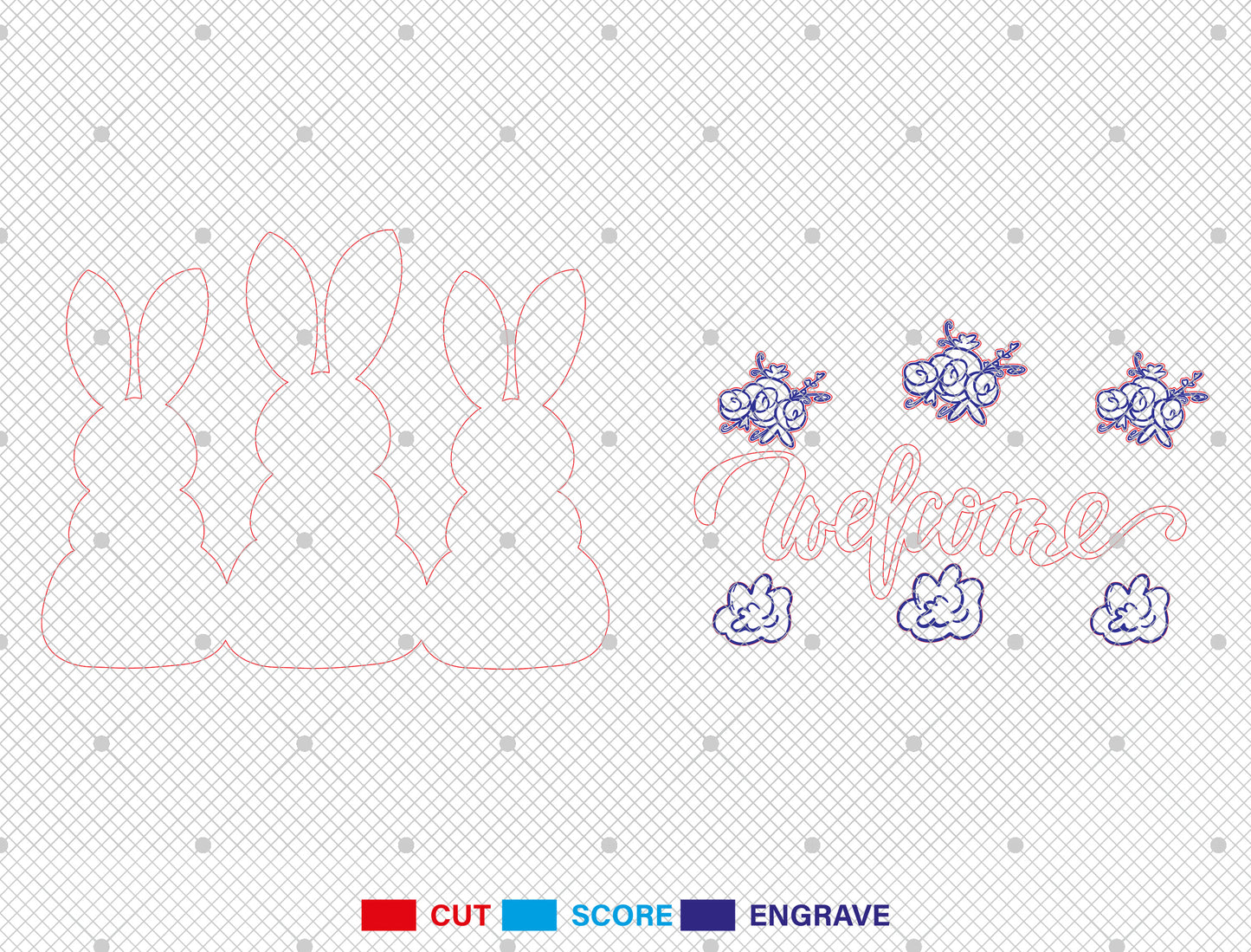 Easter Bunny Silhouette Welcome Sign SVG Bundle Door Hanger for LightBurn