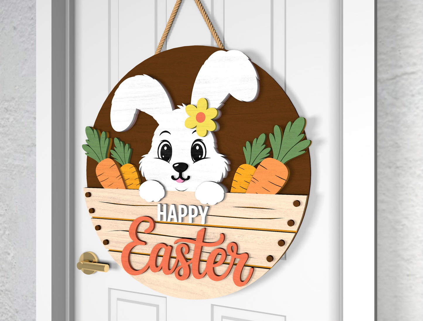 Happy Easter Bunny Welcome Door Sign SVG Colorful Egg Spring for Glowforge
