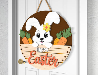 Happy Easter Bunny Welcome Door Sign SVG Colorful Egg Spring for Glowforge