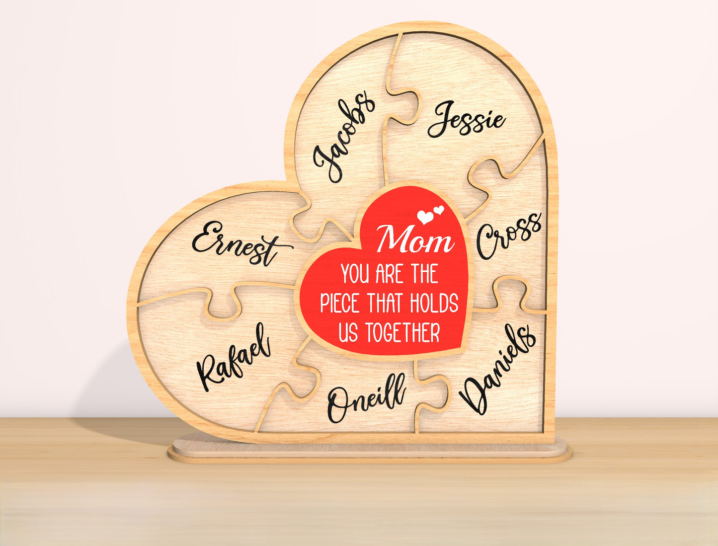 Mom Heart Name Sign SVG Bundle Personalized Family for LightBurn