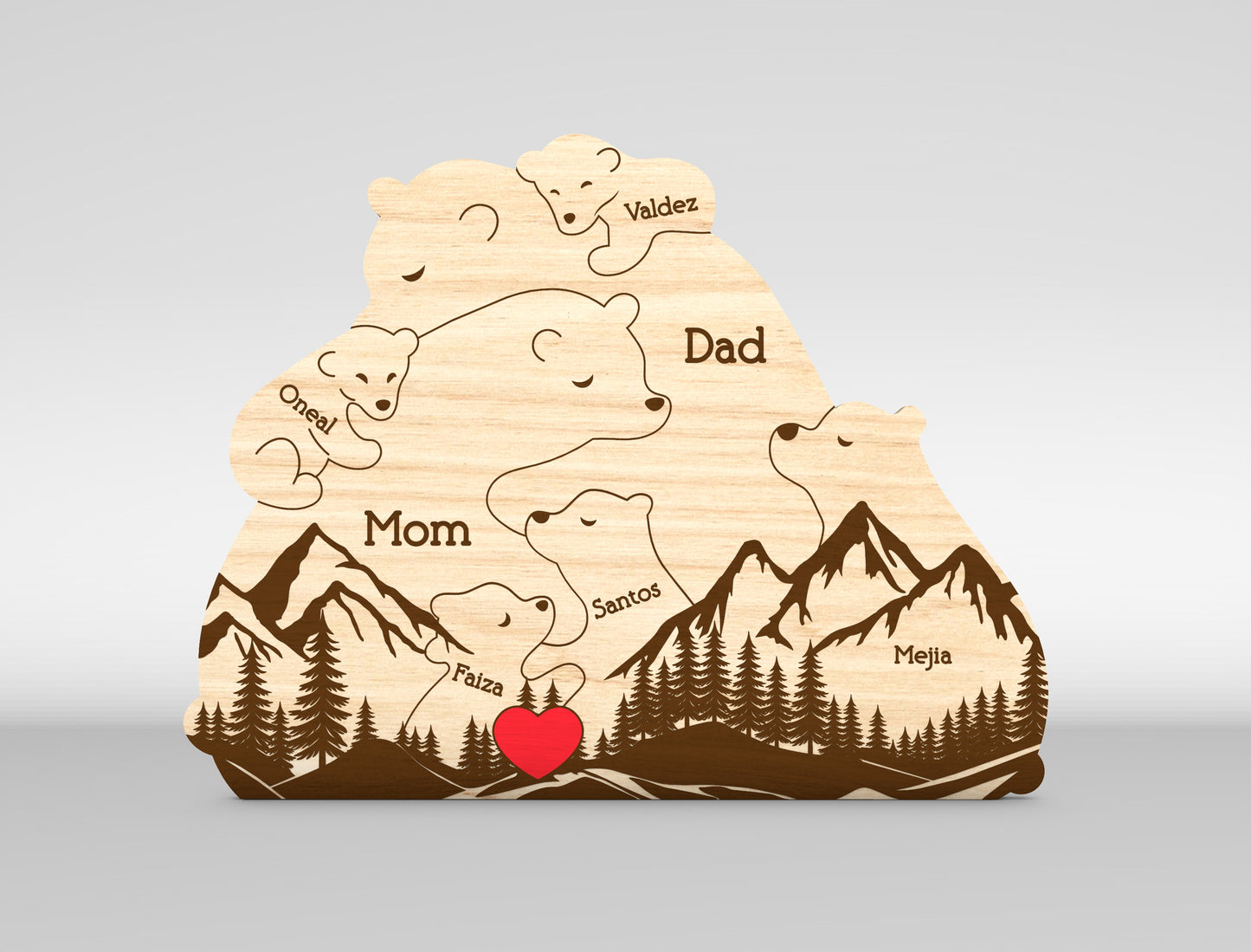Bear Family Mountain Sign SVG Laser Cut File for LightBurn and Glowforge