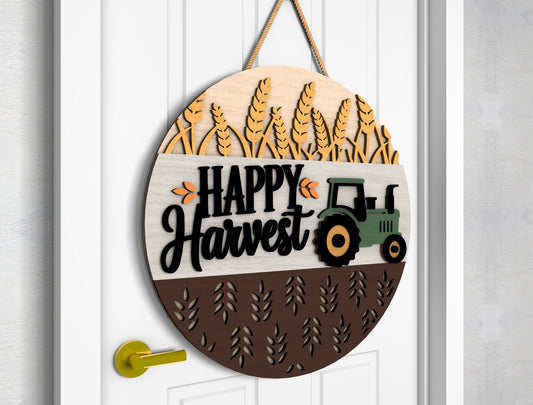Happy Harvest Tractor and Happy Fall Door Hanger SVG Set for Glowforge xTool LightBurn 2 Designs