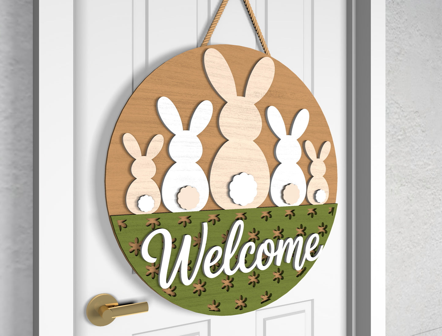 Easter Bunny Silhouette Door Sign SVG Welcome Spring Pastel Egg for LightBurn