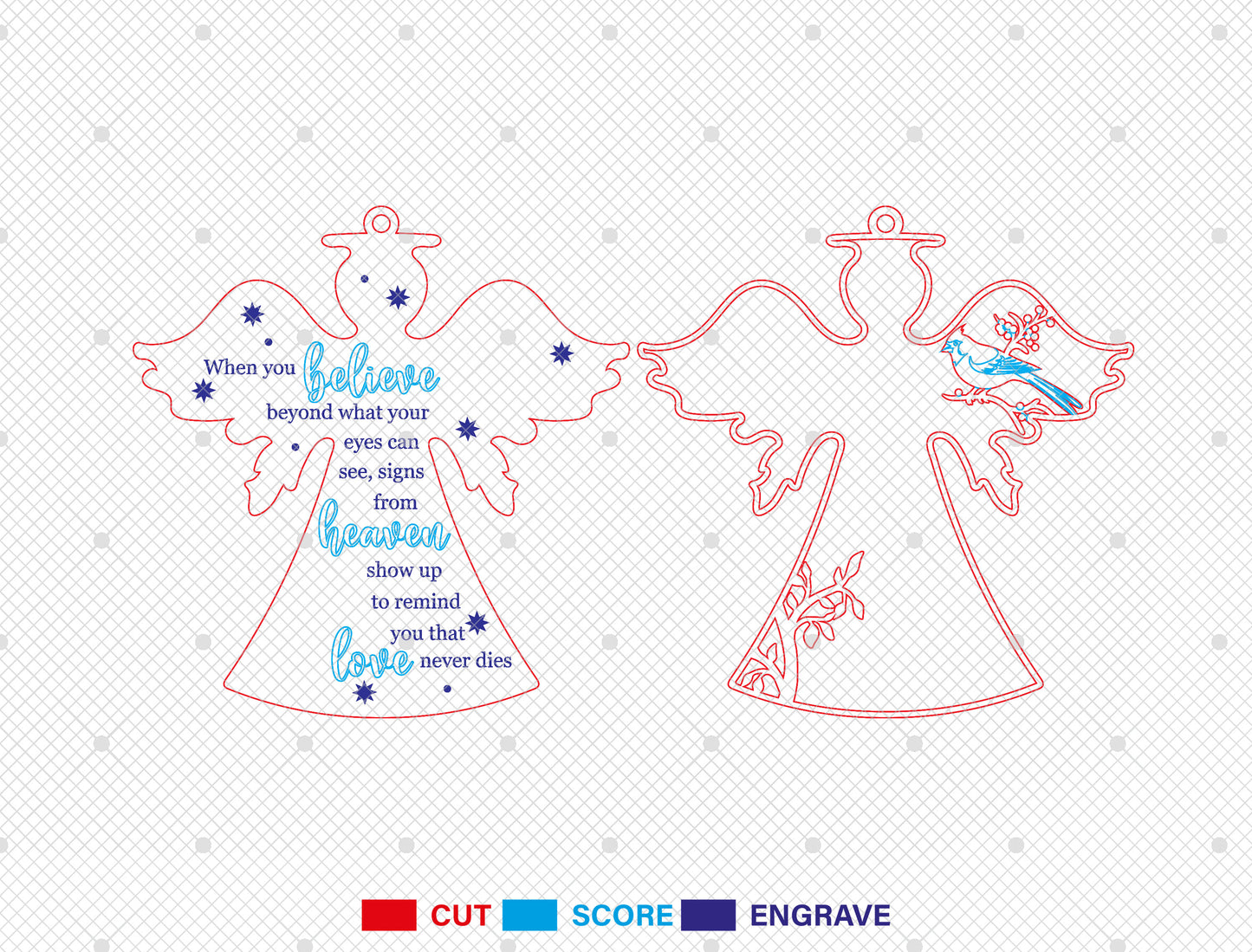 Cardinal Memorial Angel Ornament SVG Laser Cut File for xTool and Glowforge