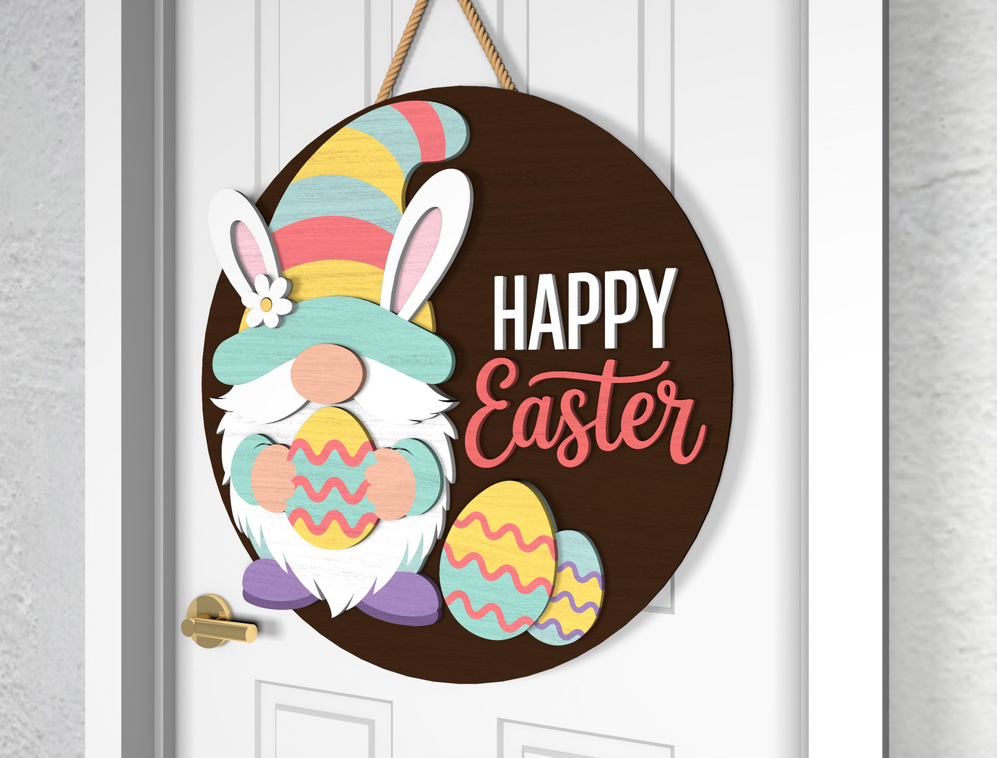 Pastel Easter Welcome Round Door Sign SVG Bundle for Glowforge and xTool