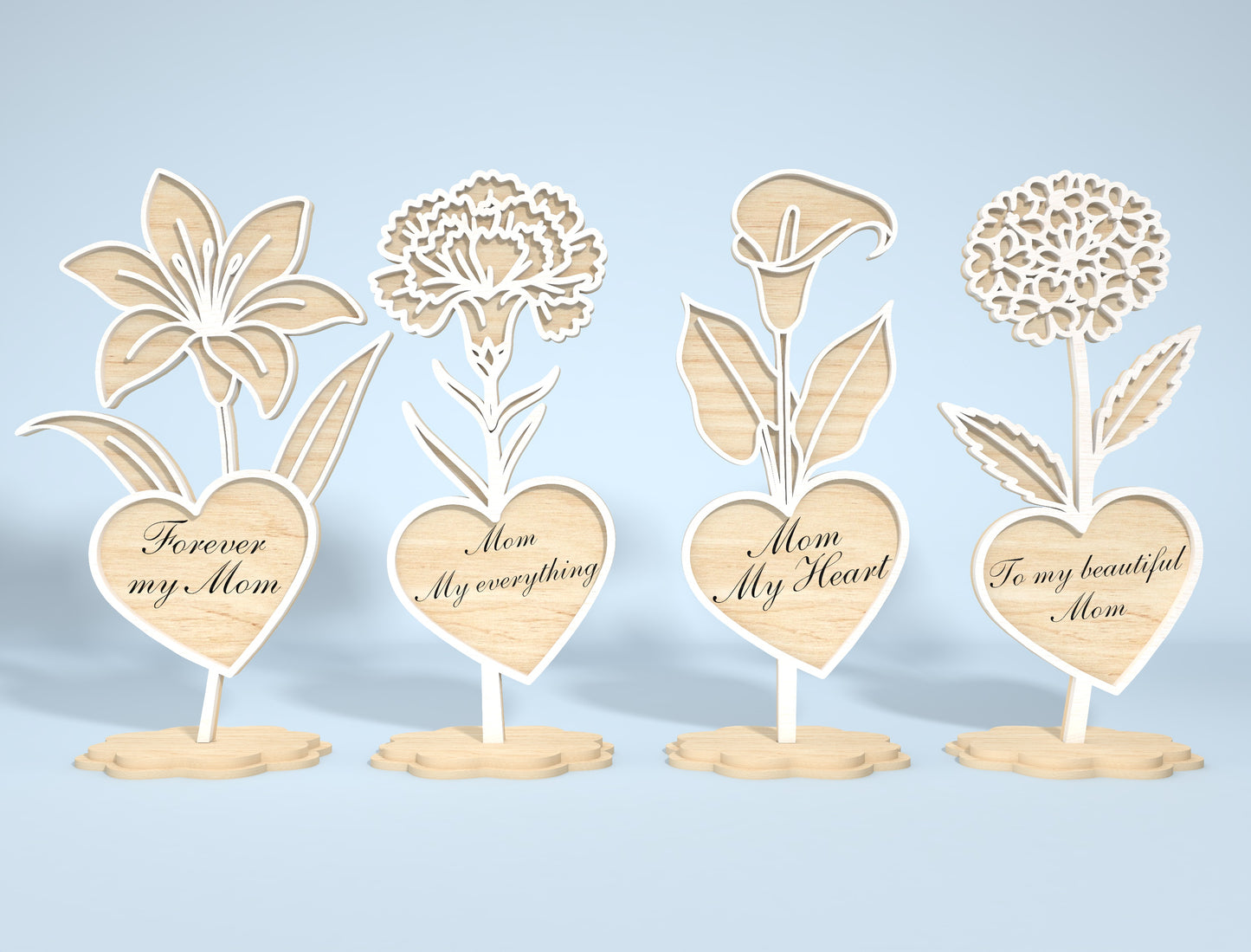 Minimalist Flower Heart Stand SVG Bundle for LightBurn and xTool