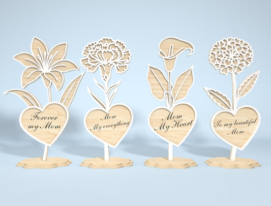 Minimalist Flower Heart Stand SVG Bundle for LightBurn and xTool