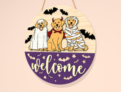 Halloween Pet Costume Door Hanger SVG Laser Cut File | 2 Welcome Designs | Cute Front Door Decor | Glowforge, xTool, LightBurn, etc.