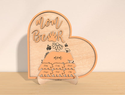 Mom Bear Family Laser Cut File | Personalized Mother’s Day Decor | Bear Cub Name Sign | Glowforge, xTool, LightBurn, etc..