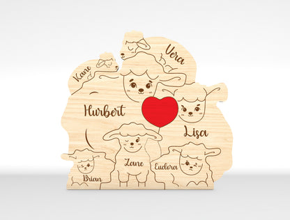 Personalized Family Sheep Puzzle SVG Laser Cut File for Glowforge and LightBurn