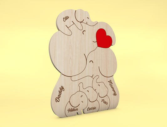Personalized Elephant Couple Puzzle SVG for Glowforge and xTool