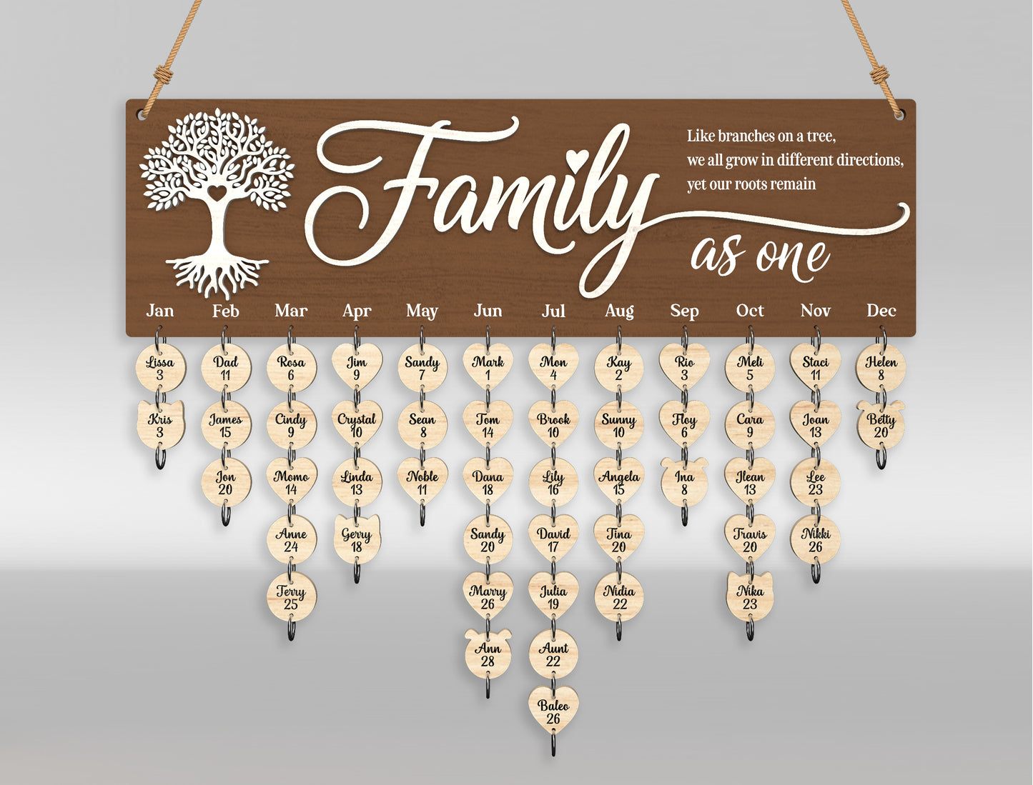 Personalized Family Name Sign SVG Hanging Heart Wall Decor Laser Cut File for LightBurn and xTool
