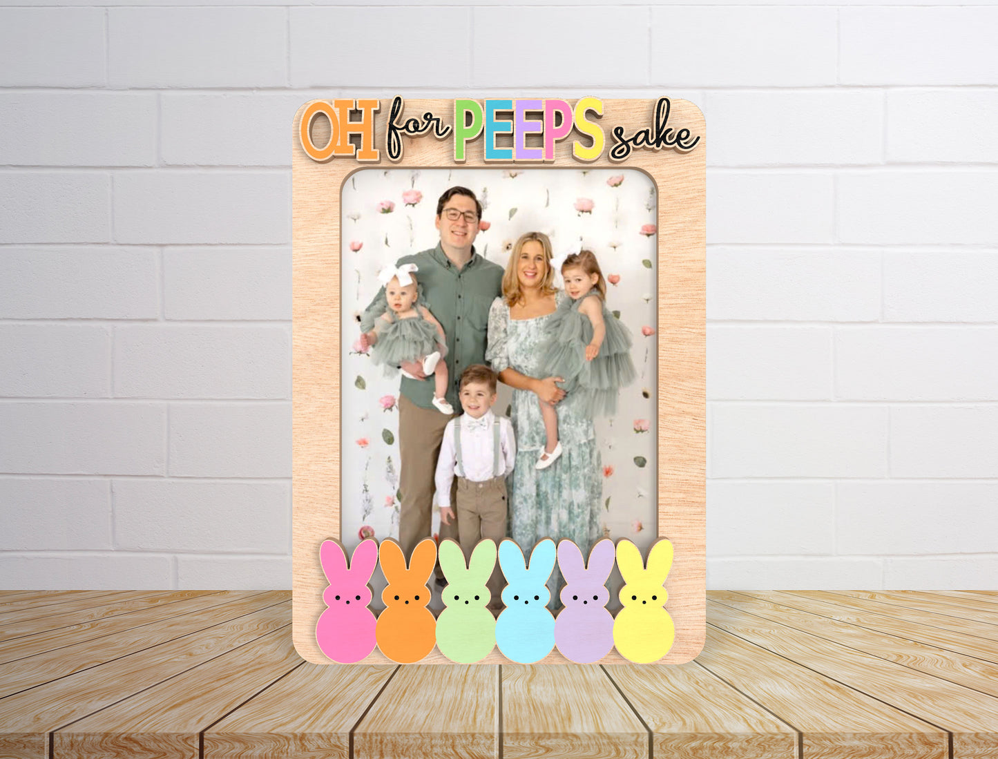 Personalized Easter Bunny Family Photo Frame Laser Cut File | Oh For Peeps Sake | Glowforge, xTool, LightBurn, etc.