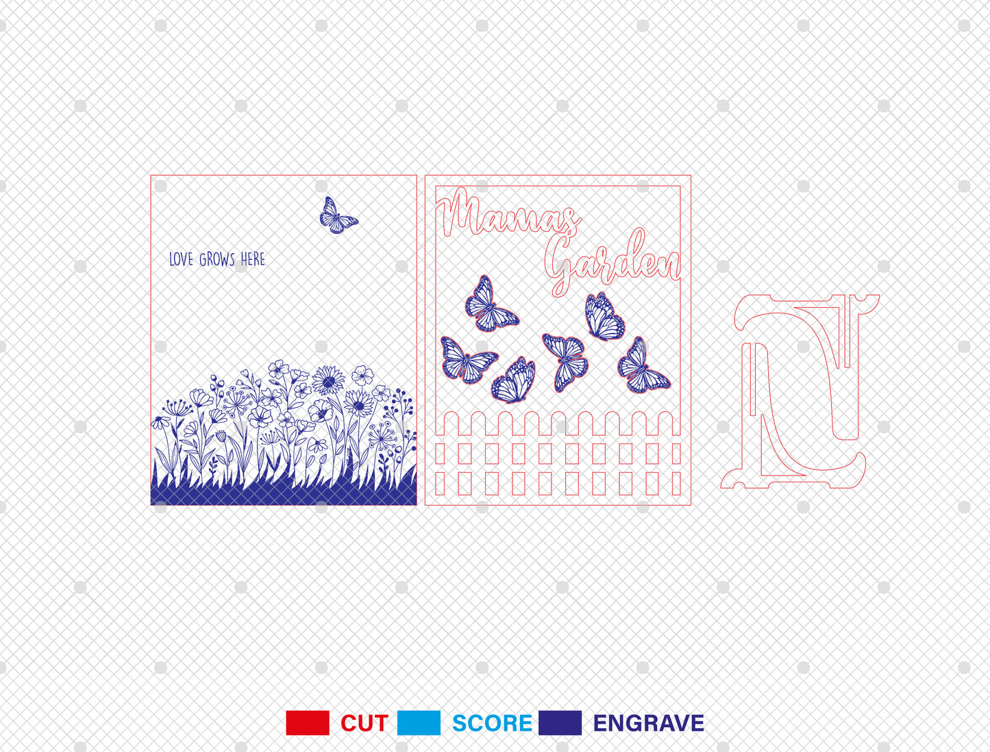 Mama’s Garden Butterfly Sign Laser Cut File | Mother’s Day Decor | Floral Wooden Style | Glowforge, xTool, LightBurn, etc.