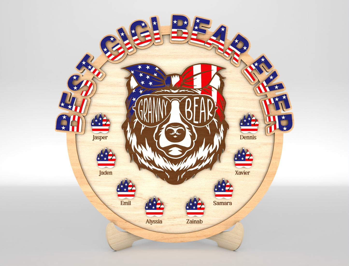Personalized Patriotic Mama Bear Sign SVG Laser Cut File for xTool
