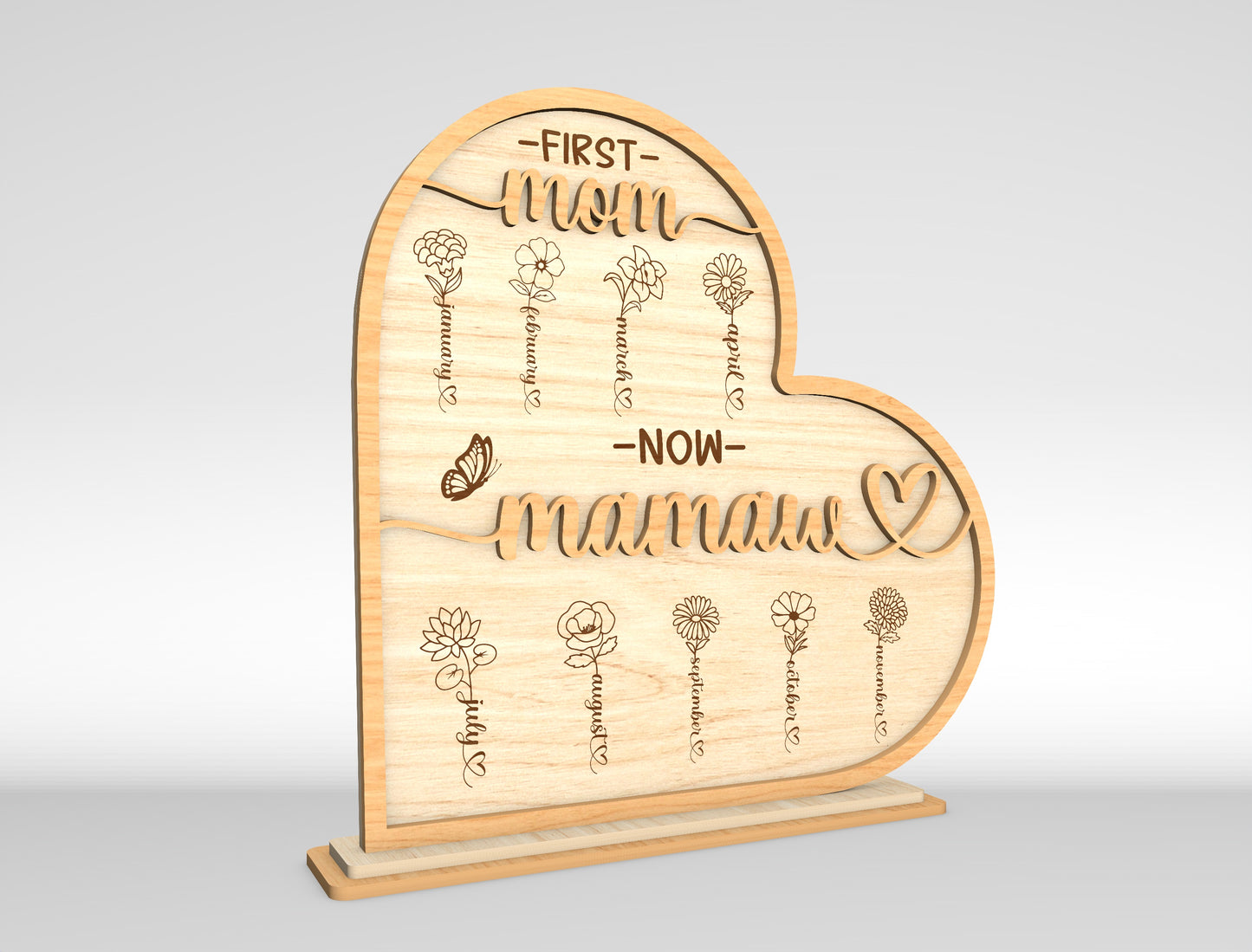 First Mom Now Mamaw Personalized Birth Flower Sign SVG for Glowforge and xTool