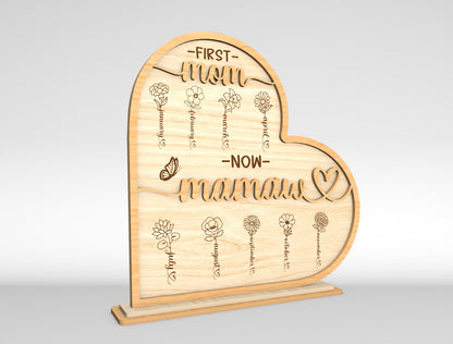 First Mom Now Mamaw Personalized Birth Flower Sign SVG for Glowforge and xTool