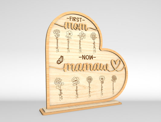 First Mom Now Mamaw Personalized Birth Flower Sign SVG for Glowforge and xTool