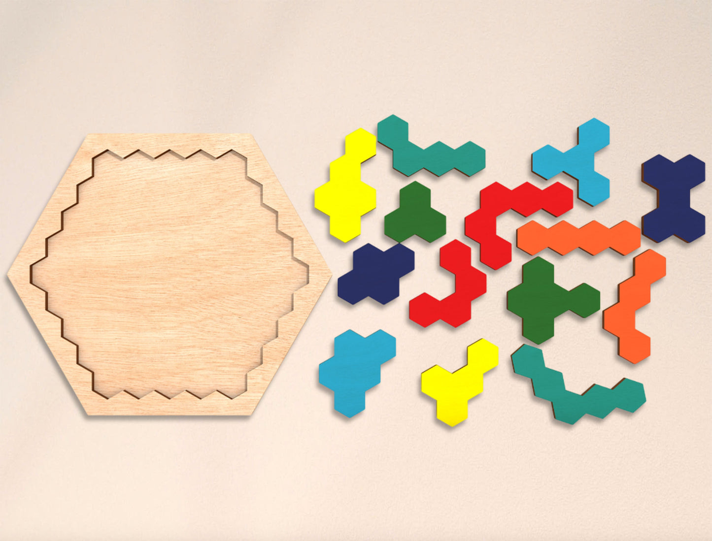 Hexagon Puzzle Board SVG Laser Cut File for Glowforge and xTool