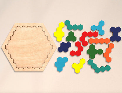 Hexagon Puzzle Board SVG Laser Cut File for Glowforge and xTool